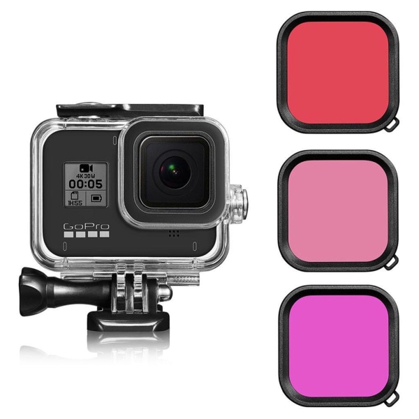 GoPro Hero 8 Black vandtæt etui med triple linse filter Multicolor