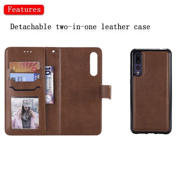 Huawei P20 Pro irroitettava nahkainen flip suojakotelo - Ruskea Brown