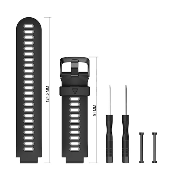 Garmin Forerunner 735XT / 220 / 230 / 235 / 620 / 630 kestävä silikoninen ranneke - Musta / Harmaa Black