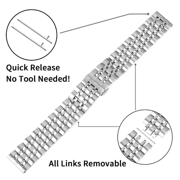Huawei Watch GT 2e / GT 2 42mm / 46mm 7 pärlor klockarmband i rostfritt stål - Silver Silvergrå