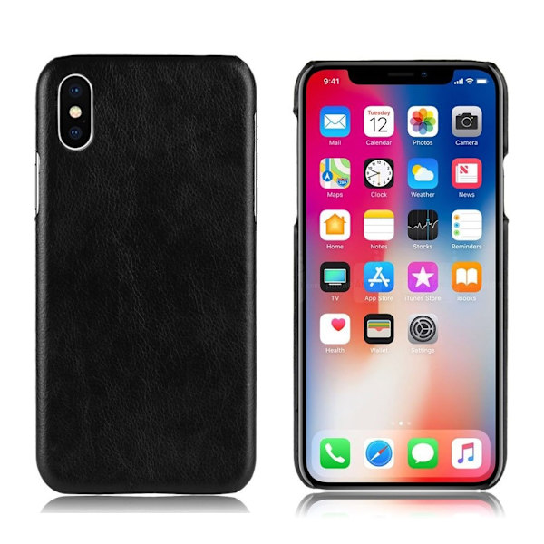 iPhone Xr etui med litchi-skind og læder - Sort Black