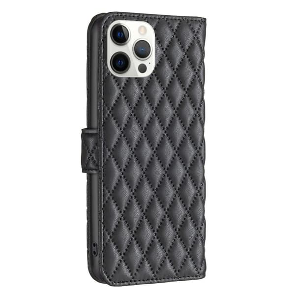 Rombuskuvioinen matta läppäkotelo iPhone 12 Pro Max - Musta Black
