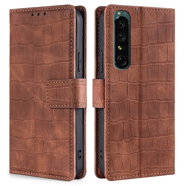Krokotiili kuvioitu nahkakotelo Sony Xperia 1 IV - Ruskea Brown