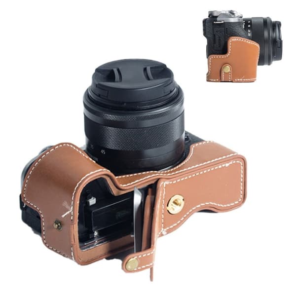 Canon EOS M6 Mark II lædercover med batteriåbning - Brun Brown