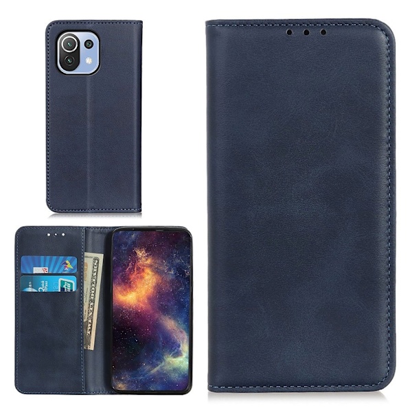 Wallet-style ægte Læder Flipcase til Xiaomi Mi 11 Lite 5G / Mi Lite - Blå Blue
