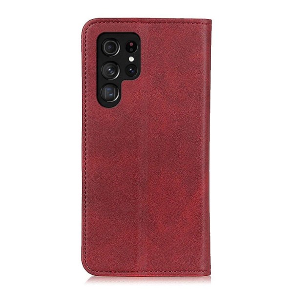 Wallet-style Genuine Leather Flipcase For Samsung Galaxy S22 Ultra - Punainen Red