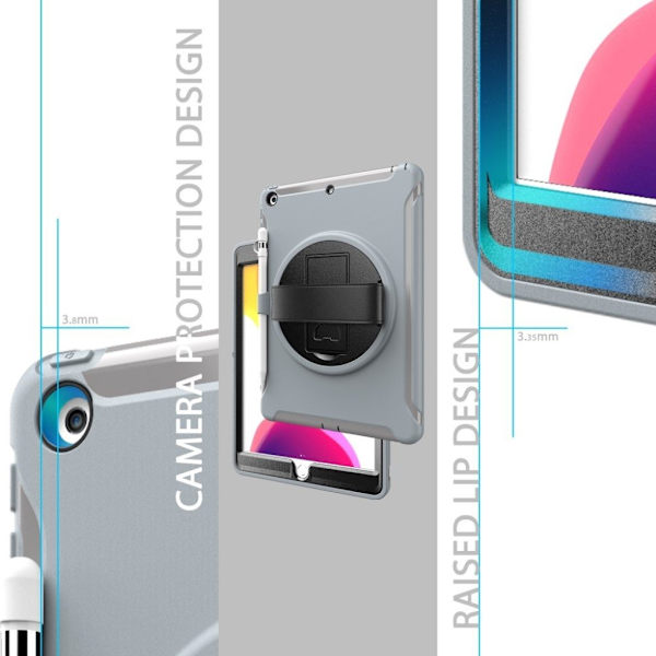 iPad 10.2 (2019) 360 svängbart hållbart fodral - Grå Silvergrå