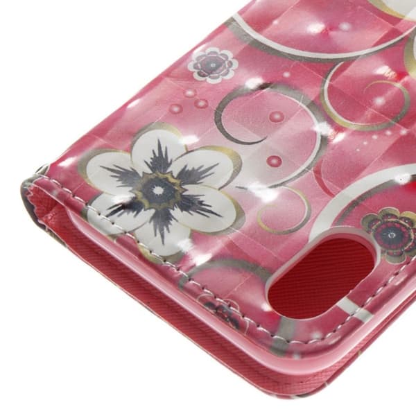 iPhone Xs Max læder flip cover med mønsterprint - Guldblomst Multicolor