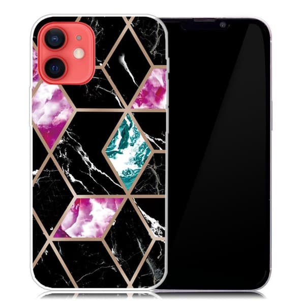 Marmordesign iPhone 13 deksel - Flis Av Svart / Cyan / Rose Multicolor