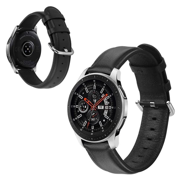 Samsung Galaxy Watch (42mm) ægte læder Urrem - Sort Black