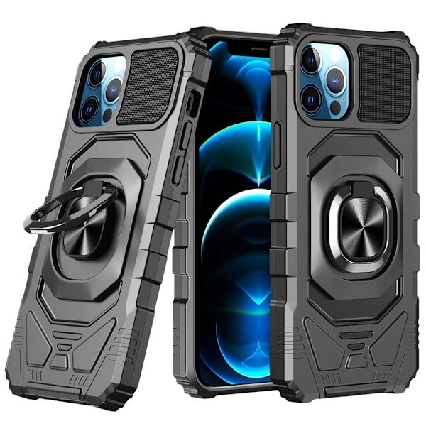 Bulksourcing iPhone 12 / 12 Pro 6,1 tommer Kickstand Design Stødabsorberende luftpuder Bumpresistent og fleksibel hybrid telefonetui - Sort Black