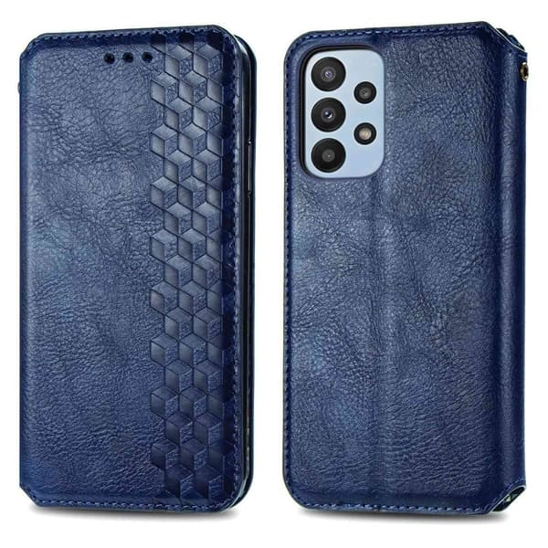 Samsung Galaxy A23 læderetui med stilfuldt rombe aftryk - Blå Blue