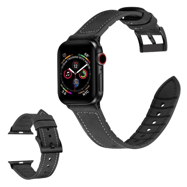 Apple Watch Series 6 / 5 40mm silikone + læderbelagt urrem - Sort Black