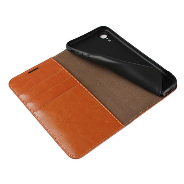 Crazy Horse iPhone Xr flip cover i ægte læder - Brun Brown