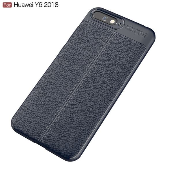 Huawei Y6 (2018) mobilskal silikon litchi - Mörkblå Blå
