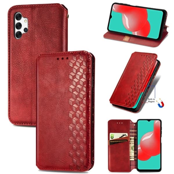 Nahkakotelo With A Stylish Rhombus Imprint For Samsung Galaxy A32 - Punainen Red