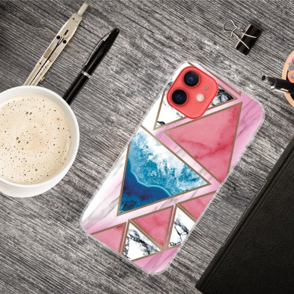 Marble design iPhone 12 Mini cover - Hvid / Blå / Rosa Trekant Multicolor