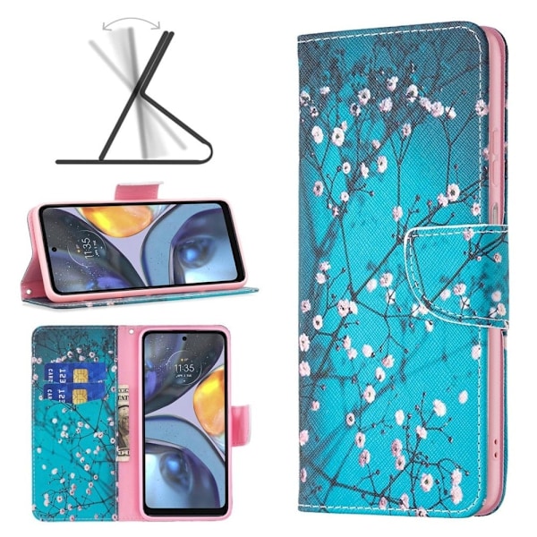 Wonderland Motorola Moto G22 flip etui - Blommeblomst Blue