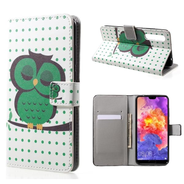 Huawei P20 Pro Etui laget av kunstlær og silikon – Sovende ugle Multicolor