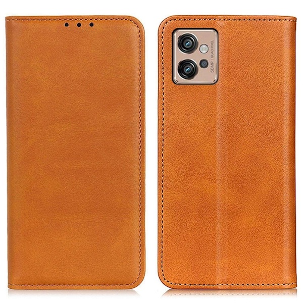 Flip Etui med Pung i Ægte Læder til Motorola Moto G32 - Brun Brown