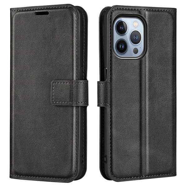 Skinn-etui i lommebok-stil for iPhone 14 Pro Max - Svart Black