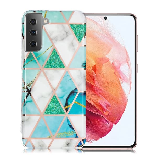 Marble Samsung Galaxy S21 etui - hvid / cyan Green