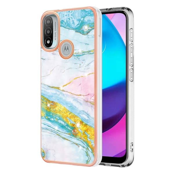 Marble Motorola Moto E30 / E20 / E40 Etui - Grønn og Gul Klinkekule Haze Multicolor