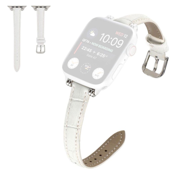 Apple Watch 42mm - 44mm croc style genuine leather watch strap - Vit