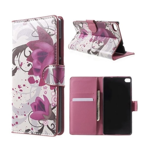 Moberg Huawei Ascend P8 Læder Etui Med Kortholder - Elegant Lotus Multicolor