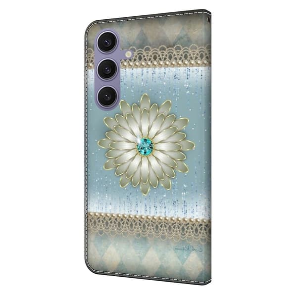 Samsung Galaxy S25+ Plånboksfodral Mönster Tryck Stativ Läder Flip Telefonskal - Blå Diamantblomma Blå