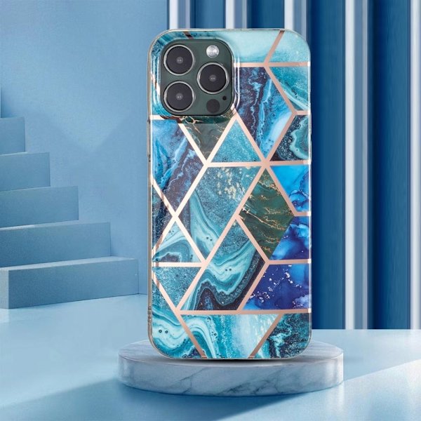 Marmormotiv iPhone 15 Pro Max skal - Blå/Grön Marmor Blå