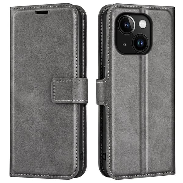 Lompakko Nahkakotelo For iPhone 15 - Harmaa Silver grey
