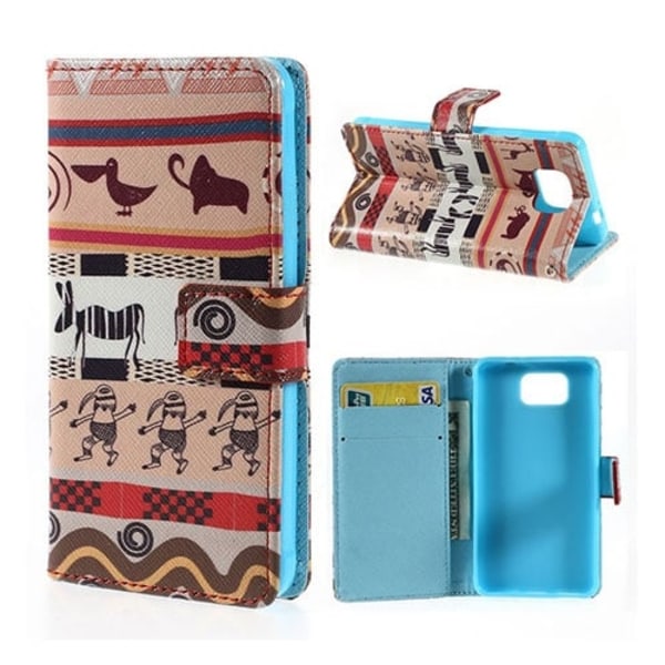 Moberg (Tribal Dyr) Samsung Galaxy Alpha Læder Flip Etui Multicolor