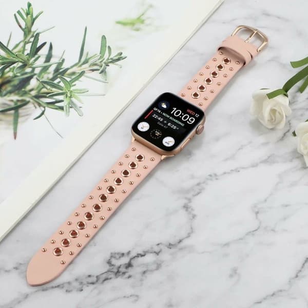 Apple Watch Series 6 / 5 44mm rivet punk ægte læder rem - pink Pink