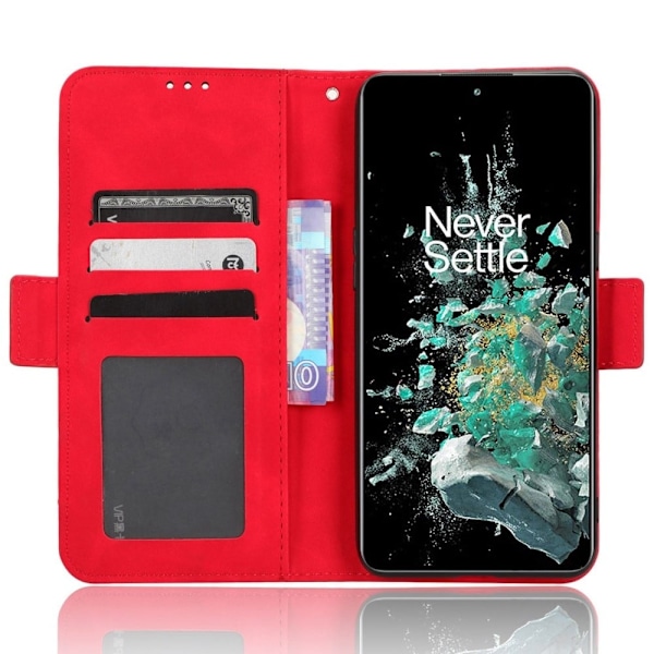 Stilfuldt Læder Etui med Pung til OnePlus Ace Pro / 10t - Rød Red