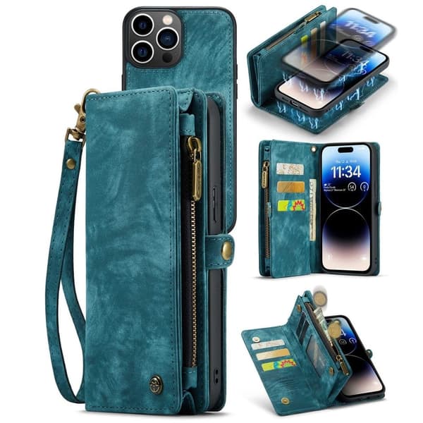 CaseMe iPhone 14 Pro Max Zipper Lompakko - Sininen Blue