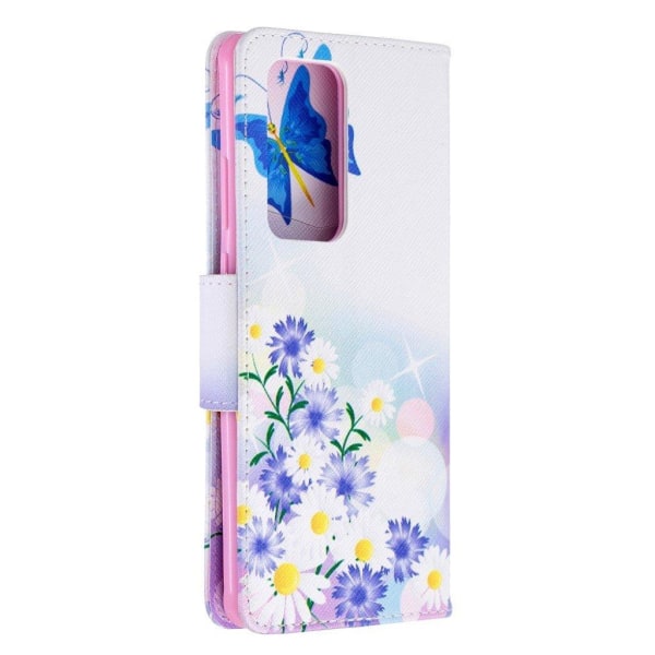 Wonderland Huawei P40 Pro flip kotelot - Sininen Perhonen ja Kuk Pink