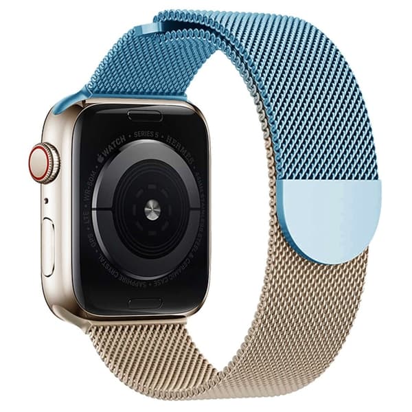 Apple Watch Series 49mm - 45mm - 44mm - 42mm Gradient Milanese Strap - Blue+Rose Gold Blue