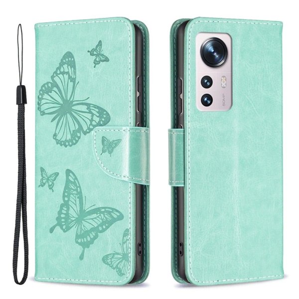 Sommerfugl Xiaomi 12 / 12x Flip Etui - Grøn Green