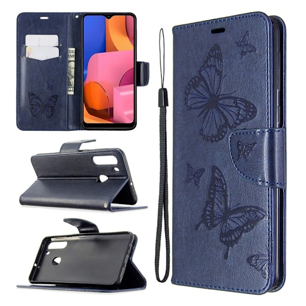 Butterfly läder Samsung Galaxy A21 fodral - Blå Blå
