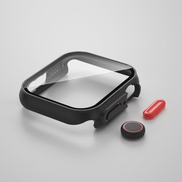 Apple Watch Series 8 (41mm) / 7 (41mm) cover with tempered glass screen protector - Black / Red Svart