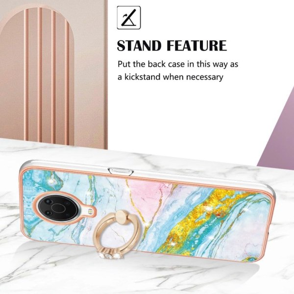 Marble Patterned Suojakuori With Ring Holder For Nokia G10 / G20 - Vihreä And Keltainen Marble Haze Multicolor