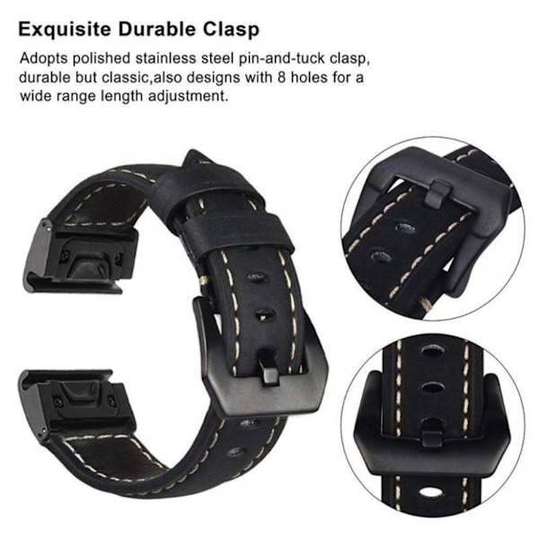 Garmin Fenix 5 genuine leather watch band - Smooth Black Svart