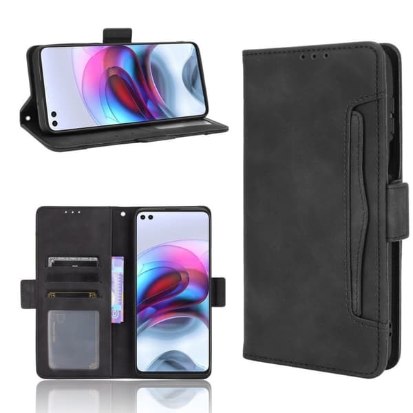 Modern-styled Læder Pung Etui til Motorola Moto G100 / Edge S - Sort Black