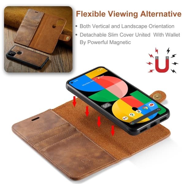 DG.Ming Google Pixel 5a 2-in-1 Lompakko Suojakotelo - Ruskea Brown