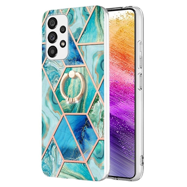 Marble Patterned Suojakuori With Ring Holder For Samsung Galaxy A73 - Vihreä Green