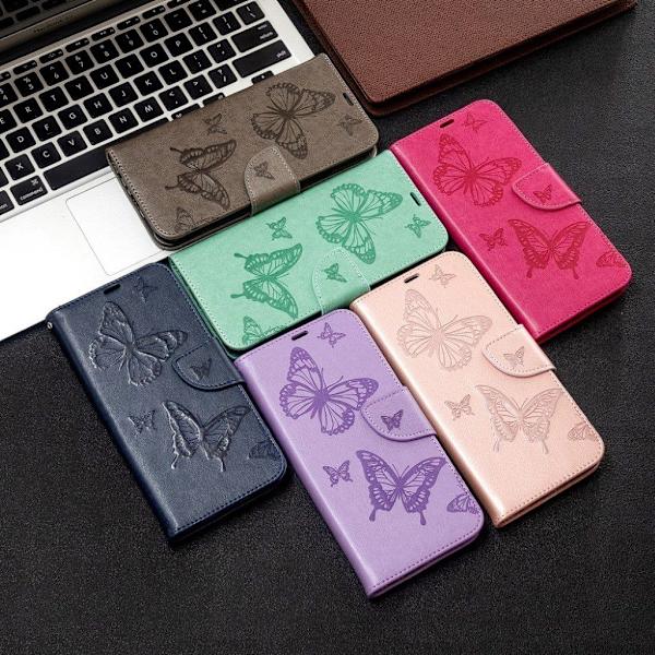 Butterfly läder Xiaomi Redmi Note 8T fodral - Silver/Grå Silvergrå