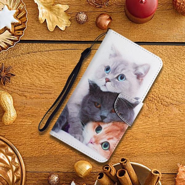 Wonderland Samsung Galaxy A54 Läppäkotelo - Three Cats Silver grey