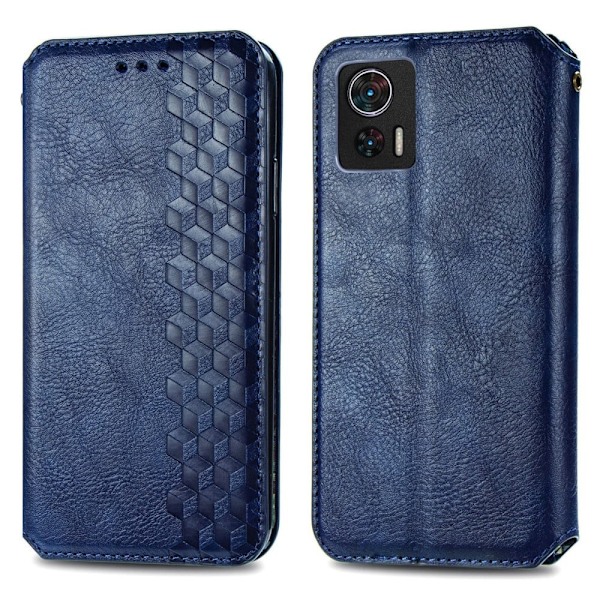 Nahkakotelo With A Stylish Rhombus Imprint For Motorola Edge 30 Neo - Sininen Blue
