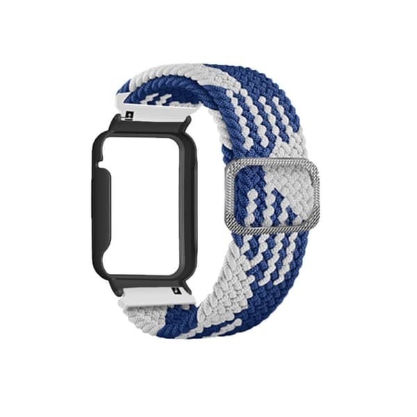 Xiaomi Mi Band 7 Pro nylon elastisk klokkerem med deksel - Blå Hvit / Svart Blue